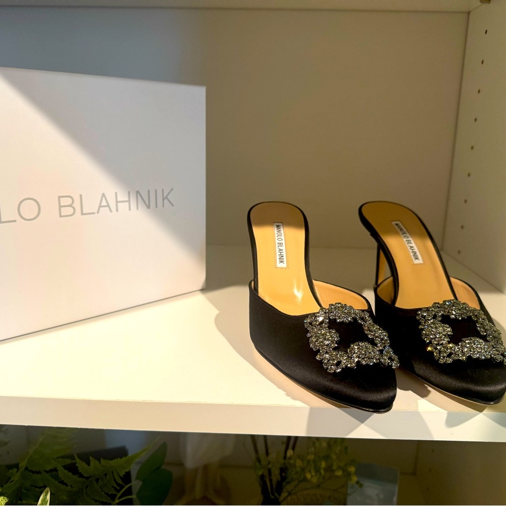 Manolo Blahnik Black Heels with Jeweled Embellishment
